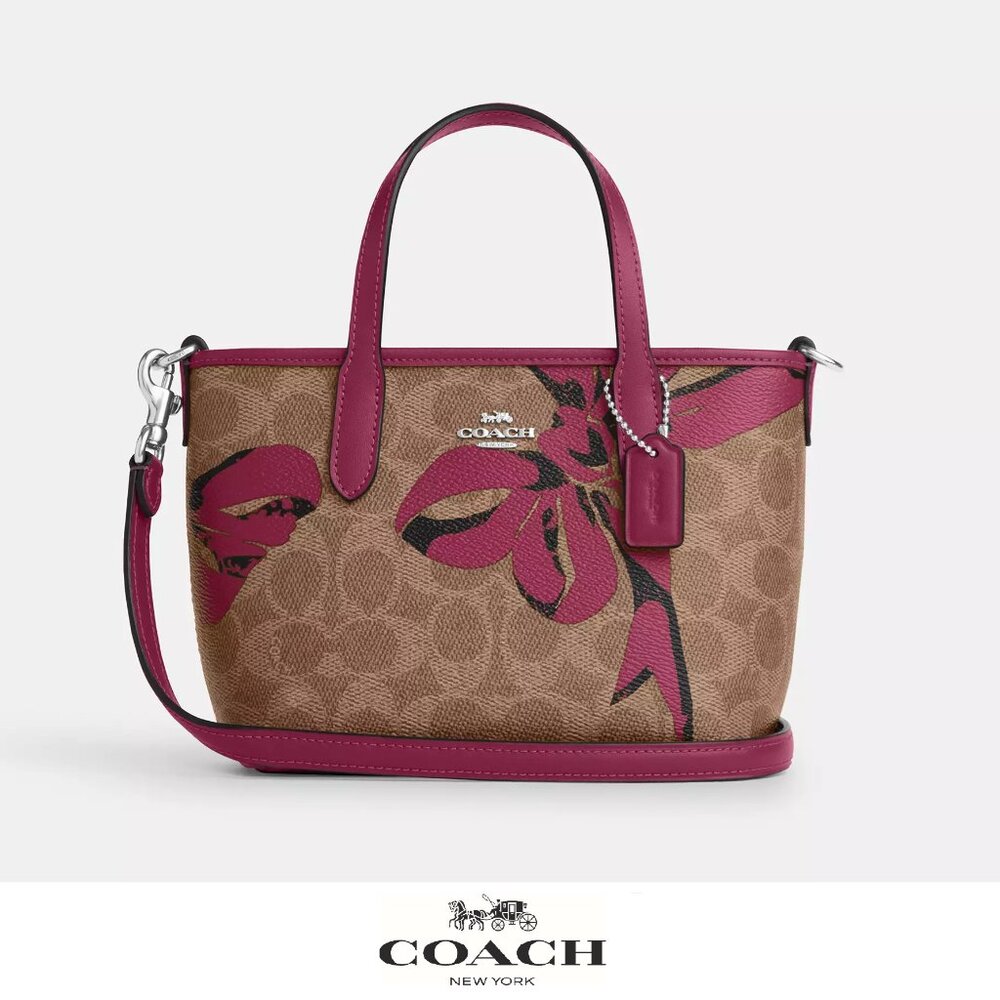 🎁 Coach City Mini Tote Bag In Signature Canvas With Bow Print